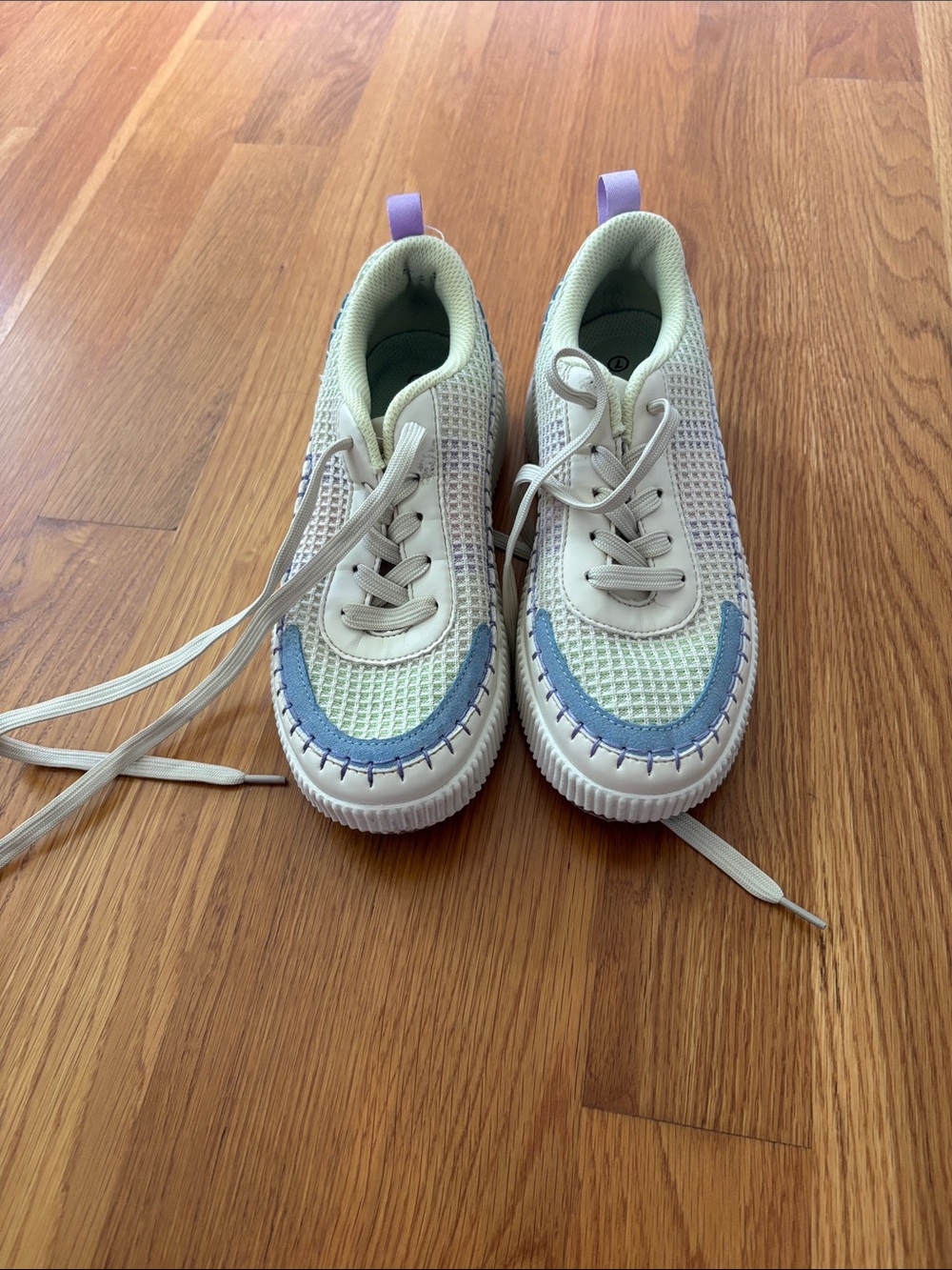 Womens Casual Lace-Up Sneakers in Cream with Light Blue and green Accents